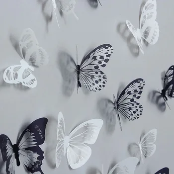 18Pcs 3D Melnā Un Baltā Butterfly Uzlīmes, Art Sienas Decal Mājas Apdare, Telpu Dekoru, kas Spilgti Kāzu Dekorēšana Sienas Uzlīmes