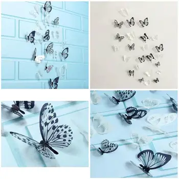 18Pcs 3D Melnā Un Baltā Butterfly Uzlīmes, Art Sienas Decal Mājas Apdare, Telpu Dekoru, kas Spilgti Kāzu Dekorēšana Sienas Uzlīmes