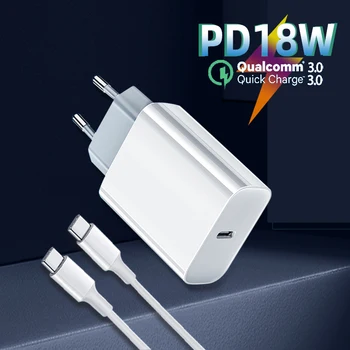 18W PD Lādētāju Ātri Uzlādēt QC4.0 3.0 USB Type C Ātrs Lādētājs iPhone 12 11 X XS Max Xiaomi MacBook Pro iPad PD Lādētāja Vads