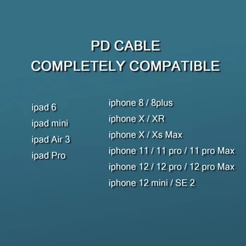 18W PD Ātrās Uzlādes Kabelis priekš iPhone 8 X XR XS MAX 11 12 PLUS Pro Mini Mobilo Telefonu Kabeļi