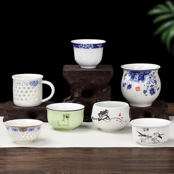 1gb Ķīniešu Tējas Tase Porcelāna zaļpelēka krāsa, Ziedu Modelis-glazūru Apdare Kung Fu Tējas Tase Pu ' er Drinkware Reklāmām Mājas Dāvanas