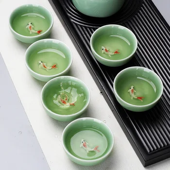 1gb Ķīniešu Tējas Tase Porcelāna zaļpelēka krāsa, Ziedu Modelis-glazūru Apdare Kung Fu Tējas Tase Pu ' er Drinkware Reklāmām Mājas Dāvanas