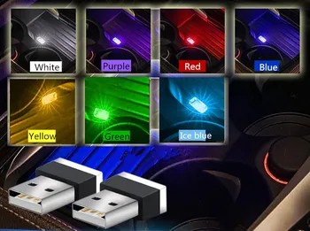 1Pc Mini USB LED Gaismas Modelēšana Vieglo Automašīnu Apkārtējā Gaisma Neona salona Apgaismojuma Automašīnas salona Dekoratīvā Vieglo Auto Preces 7 Krāsas