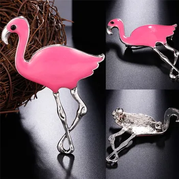 1pc Modes Dizaina Sieviete Piespraudes Ekskluzīvas Vintage Metāla Emaljas Flamingo Broša Adatas Sieviešu Rotaslietas Accessroies