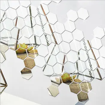 1pc Sienas Uzlīmes 3D Spogulis Sešstūra Noņemamas Vinila Decal Mājas Dekoru Mākslas DIY Guļamistaba Dekorēšana