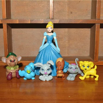 1Set/7PCS 2-8CM Disney Pelnrušķīte, Princese, Smilšu un bērnu, dzīvnieku kopumu, lelle, modelis, bērnu dāvanu