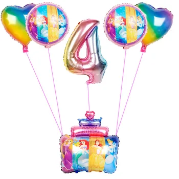 1set Disney Princese Sirēna Kūka Pelnrušķīte Folija Baloni Dzimšanas dienas svinības Rotājumi 32inch Varavīksnes Numuru Hēlija Bumbas, Bērnu Rotaļlietas
