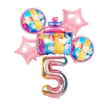 1set Disney Princese Sirēna Kūka Pelnrušķīte Folija Baloni Dzimšanas dienas svinības Rotājumi 32inch Varavīksnes Numuru Hēlija Bumbas, Bērnu Rotaļlietas