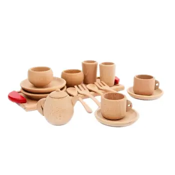 1Set Koka Galda Rīki Tea Pot Tējas Tase Teatime Puse spēles Rotaļu Namiņš Miniatūra Virtuves un Galda Piederumi Bērniem