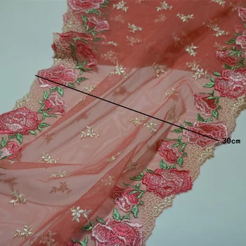 1Y 30Cm Caurspīdīgi Rozā Marli Luminiscences Spogulis Rozā Ziedu Izšuvumu Mežģīnes Apdari ar Dizainu Kāzu Līgavas un Apģērbs