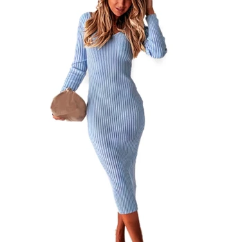 2 Gab. Sieviešu Modes Gadījuma tīrtoņa Krāsu Salātu Zema-Cut V-veida Kakla Cieši piegulošu garām Piedurknēm Kleita S, Zils & Camel