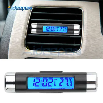 2 in 1 Auto Auto Termometrs Laika Pulkstenis Kalendārs Zils LCD Displejs ar Clip-on Apgaismojums Digitālo Termometru, Automobiļu Piederumi