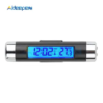 2 in 1 Auto Auto Termometrs Laika Pulkstenis Kalendārs Zils LCD Displejs ar Clip-on Apgaismojums Digitālo Termometru, Automobiļu Piederumi