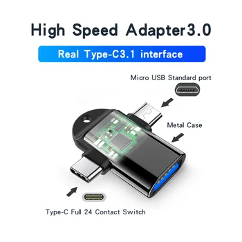 2 In 1 OTG Adapteri USB 3.0 Sieviešu Micro USB Vīriešu un USB OTG C Vīriešu Savienotājs Usb 3 A Tipa Uz C Tipa Adapteris Ostas Android