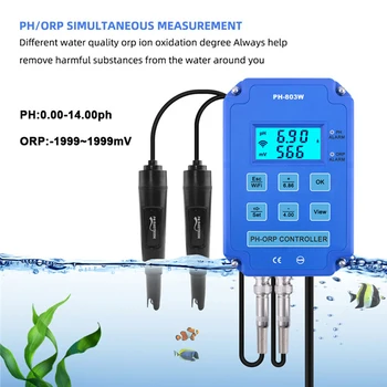 2 In 1 portatīvais Digitālais pH ORP Viskozitāti Kontrolieris Uzrauga WiFi Ūdens Kvalitātes Testeri Maināmiem Elektrodu Zondi BNC par Akvāriju