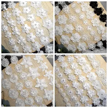 2 metri dzijas divkārša Pērļu Ziedu Roku darbs Fāzēm Izšūti Mežģīņu Malas Apdari divslāņu Aplikācijas DIY Kāzu kleitu Šūšana