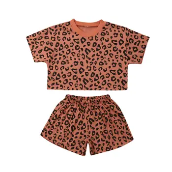 2019 Bērnu Vasaras Apģērbu Zīdaiņiem un Bērniem, Bērnu Meitene Leopard Kokvilnas Apģērbs Tee +Bikses Bērniem, Meitene Gadījuma 2gab Komplekti Tērpiem, 6M-5T