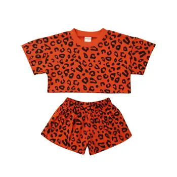 2019 Bērnu Vasaras Apģērbu Zīdaiņiem un Bērniem, Bērnu Meitene Leopard Kokvilnas Apģērbs Tee +Bikses Bērniem, Meitene Gadījuma 2gab Komplekti Tērpiem, 6M-5T