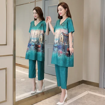 2019 Jaunās pavasara Modes Divas Gabals, kas Sieviešu Apģērbs, Kostīmi, Mīksti Kokvilnas Tops+Plaša kāju bikses Sieviešu Ikdienas Set Suits