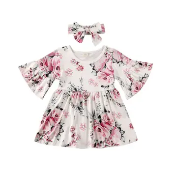2020. gada Pavasara, Rudens, Zīdaiņu Apģērbs Ziedu Toddler Bērniem, Baby Meitenes Izlīdzināšanu Piedurknēm Kleita Princese Puse Grezna Kleita Drēbes, 1-6Y