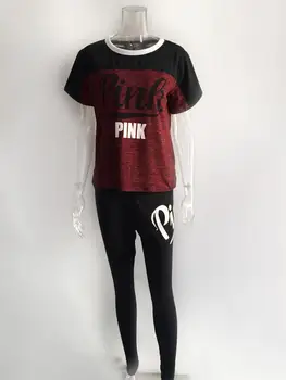 2020. gada Rudens Sporta Sievietēm Komplekts Rozā Burtu Drukas T-krekls Izdilis Zīmuli Bikses Uzvalks Divas Gabals, kas Elegants Tracksuit Sweatsuit