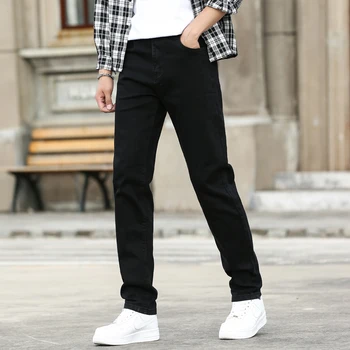 2020. gada Rudenī un Ziemā, Jaunu Vīriešu Modes Pure Black Stiept Džinsi, Klasiskā Stilā Casual Kokvilnas Regulāri Fit Džinsa Bikses Vīriešu Zīmols