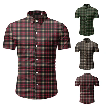 2020 Jaunu Vīriešu Modes Īsām Piedurknēm un Pleds Krekls Atloks Pogu Kontrastējošā Krāsā ar Īsām Piedurknēm Krekls TW53
