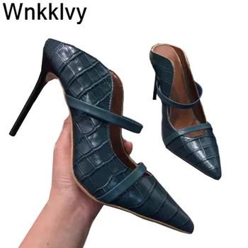 2020 čības jaunu sieviešu norādīja toe snakeskin iespiesti ādas augstas papēži sexy sūkņi kleita puse slingback apavi sandales