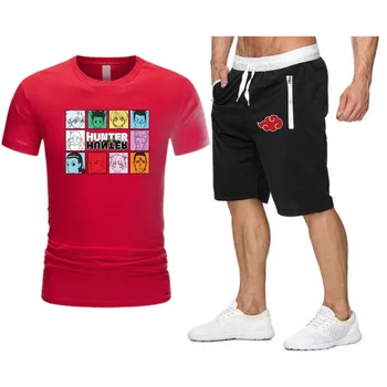 2021. gada tautas jauns kokvilnas vīriešu T-krekls + Sporta Bikses noteikts vasaras augstas kvalitātes kokvilnas T-krekls, sporta darbojas set