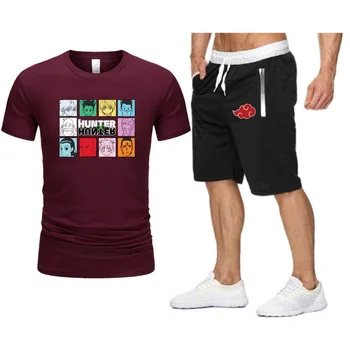2021. gada tautas jauns kokvilnas vīriešu T-krekls + Sporta Bikses noteikts vasaras augstas kvalitātes kokvilnas T-krekls, sporta darbojas set