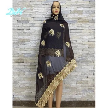 2021African Sievietēm, Šifona Šalle Izšuvumi Musulmaņu Sieviešu Hijab Ekonomikas Liela Izmēra Šifona Šalle Līmēšana Dizaina DH050