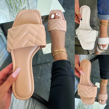 2021New Sieviešu Vasaras Sandales Plakana papēža Modes Mode Virsdrēbes Vienotas Pludmales Kurpes Flip Flops Gadījuma Sieviešu Čības Dzīvokļi Apavi