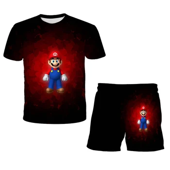 2021new4-12y Zēni Mario Uzvalks jauki Print Drēbes Meitenēm 3D Animācijas Kostīms Bērniem vasaras Apģērbs Bērniem, O-veida kakla TshirtsSuit
