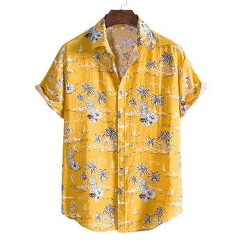 2021Summer Vīriešiem ar Īsām Piedurknēm Krekls Ziedu Zaudēt Gadījuma Havaju Brīvdienu Pludmales Krekls Topi Pogas Blūze Nacionālā Stila рубашка Y4