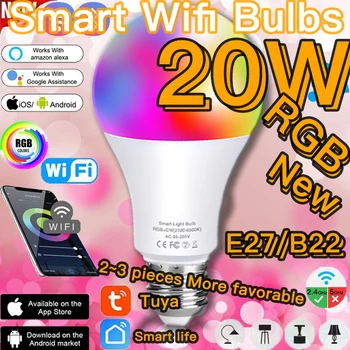 20W E27 Wifi RGB LED Spuldzes Lampa Strādā Ar Alexa, Google Home Vai INFRASARKANO staru Tālvadības pults apgaismojums Iekštelpu Mājas Dekoru Smart IC Apgaismojuma Lampa