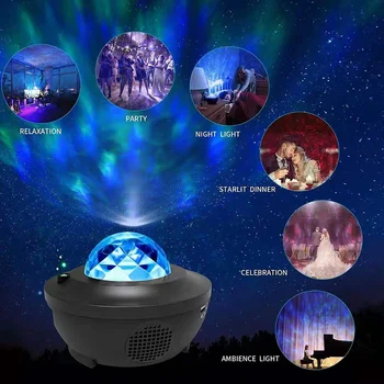 21 Gaismas Režīmi Bluetooth saderīgu LED Zvaigžņu Nakts Gaisma Mūzikas Zvaigžņotām Ūdens Vilnis Tālvadības Slēdzis USB Powered Skaņas Aktivizēta Star