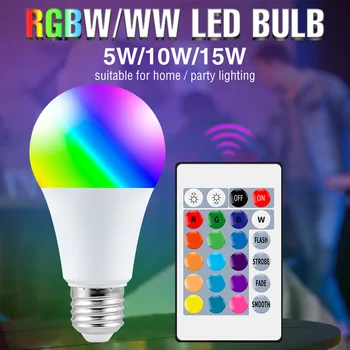 220V RGB Spuldzes E27 Gudru Burvju Lampas 5W 10 W, 15 W LED Spuldzes E27 Silti Balta E16 Mājas Iekštelpu Apgaismojums LED apgaismojums Tālvadības Contro Spuldzes