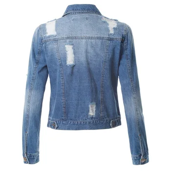 221 vasarā jaunu sieviešu džinsa jaka ar caurumiem un plānāks sieviešu džinsa jaka