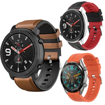 22mm Watchband par Huawei GT/GT 2 Pro / GT2 46mm Siksna/Galaxy Skatīties 46mm Watch3 45 Band/Amazfit VTN Silikona Ādas Watchband