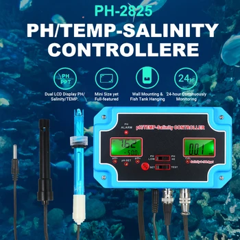 230V 3-in-1 pH/Sāļums/TEMP Ūdens Kvalitātes Detektori pH/TEMP-Sāļums Kontrolieris 14.00 pH Vērtība 0-199.9 ppt Sāļums Ūdens Testeris