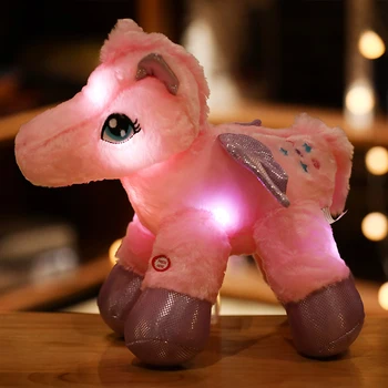 25-35cm Kawaii iedegas LED Lācis Unicorn Kāmis Suns Aitu mīkstās Plīša Rotaļlietas Krāsains Kvēlojošs Ziemassvētku Dāvanas Bērniem