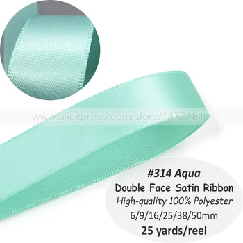 (25 Metri) Double Face SATĪNA LENTES Lentes 314 AQUA BLUE 6mm 9mm 16mm 25mm Augstas Kvalitātes Polyester Dubultā Novietotās Lentes Amatniecības
