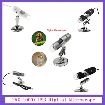 25X-1000X USB Digitālā Mikroskopa Kamera Endoskopu, Regulējamu Spilgtumu 8LED Lupa Ar Metāla Statīvu Portatīvo Nepārtrauktu Tālummaiņu