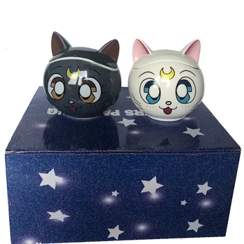 2gab/set 300ml Radošo Kafijas Tases Anime Sailor Moon Keramikas Krūze Piena Kausa 3D Multiplikācijas filmu Krūze Kaķis Drinkware Melna Balta Pāris Kauss