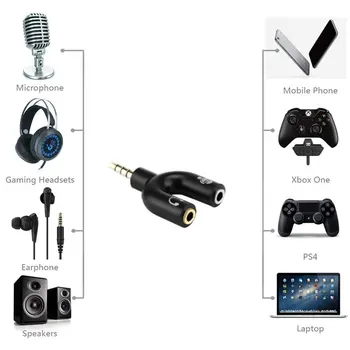 3.5 mm Sadalītāja Stereo Plug U-formas Stereo Audio Mikrofons & Austiņas Austiņu Sadalītājs Adapteri PS4 PC Klēpjdators Ausu Austiņas