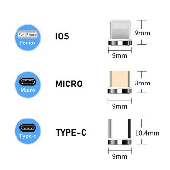 3.A Kārta Magnētisko Kabeļa Spraudņa Tipam C Micro USB C Sveces iPhone Xiaomi C Tipa Pārveidotājs Uzlādes Kabelis, Adapteris