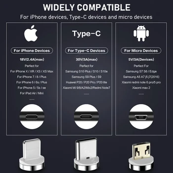 3.A Kārta Magnētisko Kabeļa Spraudņa Tipam C Micro USB C Sveces iPhone Xiaomi C Tipa Pārveidotājs Uzlādes Kabelis, Adapteris