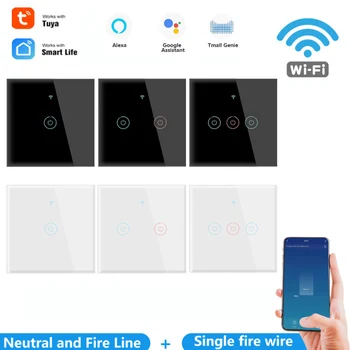 3 Bandas TUYA WiFi Smart Touch Slēdzis Alexa, Google Home Smart Home 170-240V ES Standarta strāvas Pogu Kontroliera Palīgs