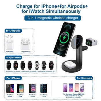 3 in 1 Magnētisko Bezvadu Lādētāju Kandidēt Magsafe iPhone 12 Mini Pro, Max Apple Skatīties 6 5 Airpods Pro Ātra Uzlāde Dokā Stacijas
