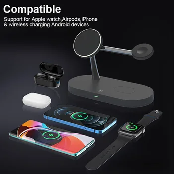 3 in 1 Magnētisko Bezvadu Lādētāju Stāvēt Doks Magsafe iPhone 12 Pro Max QI 15W Ātrās Uzlādes Staciju par Apple iWatch Airpods